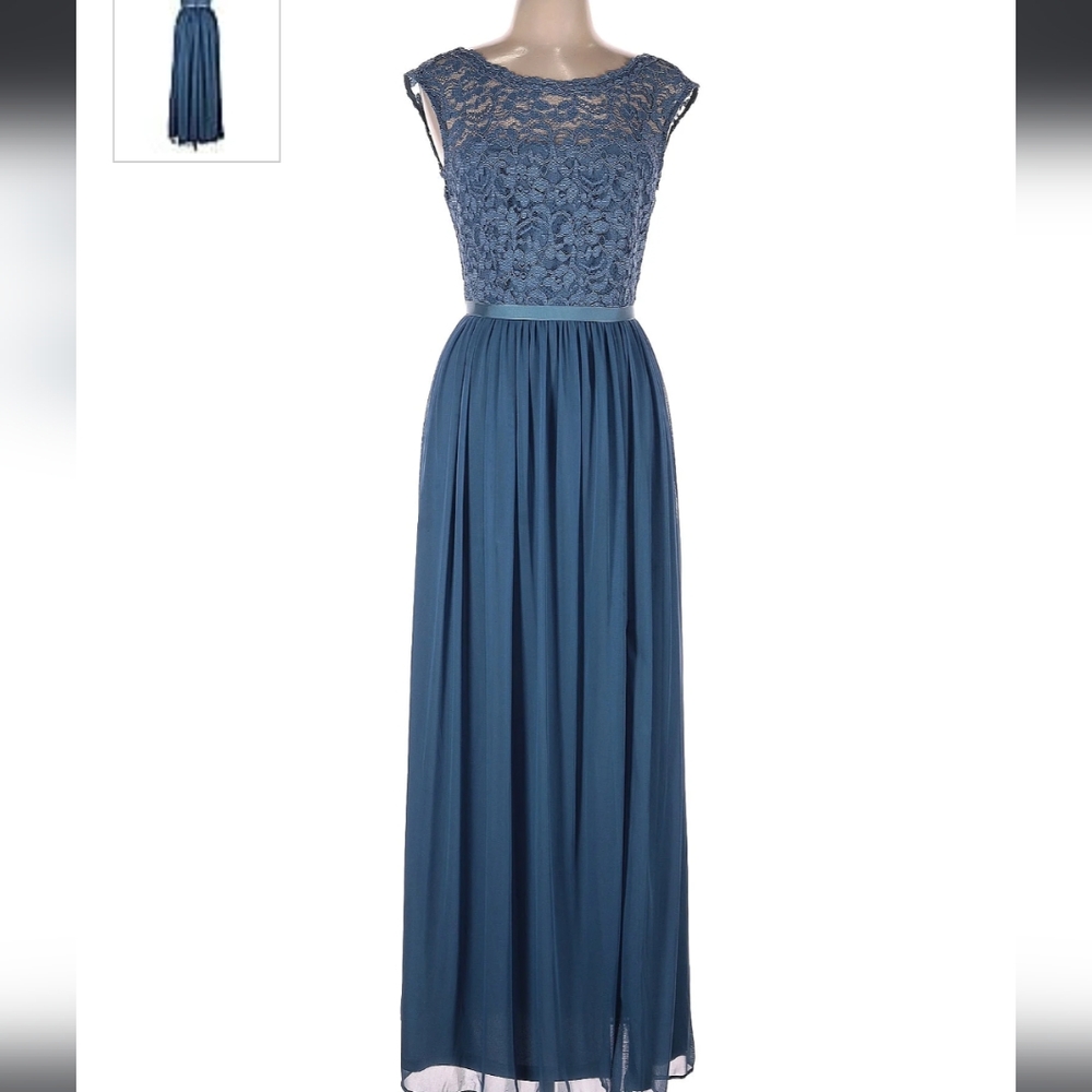 David's Bridal Dusty Blue Bridesmaid Dress